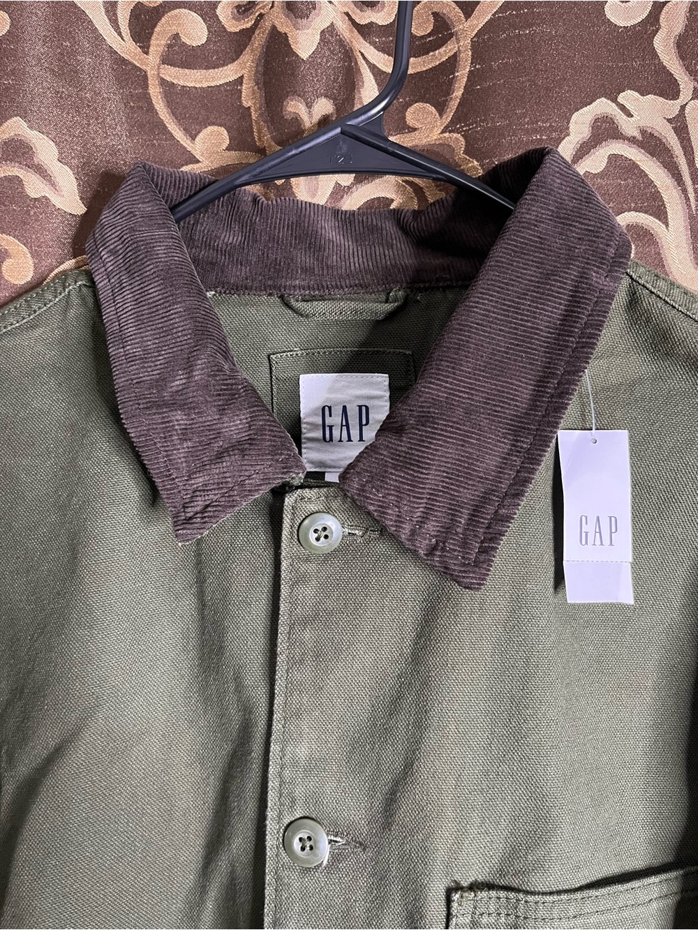 GAP Men’s Olive Green Field Jacket with Dark Brown Corduroy Collar - Picture 3 of 10